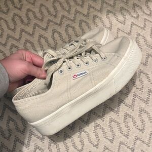 Superga Women's Off-White Canvas Platform Sneakers